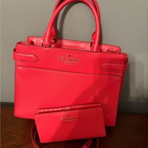 Kate Spade Vibrant Coral Satchel and Wallet